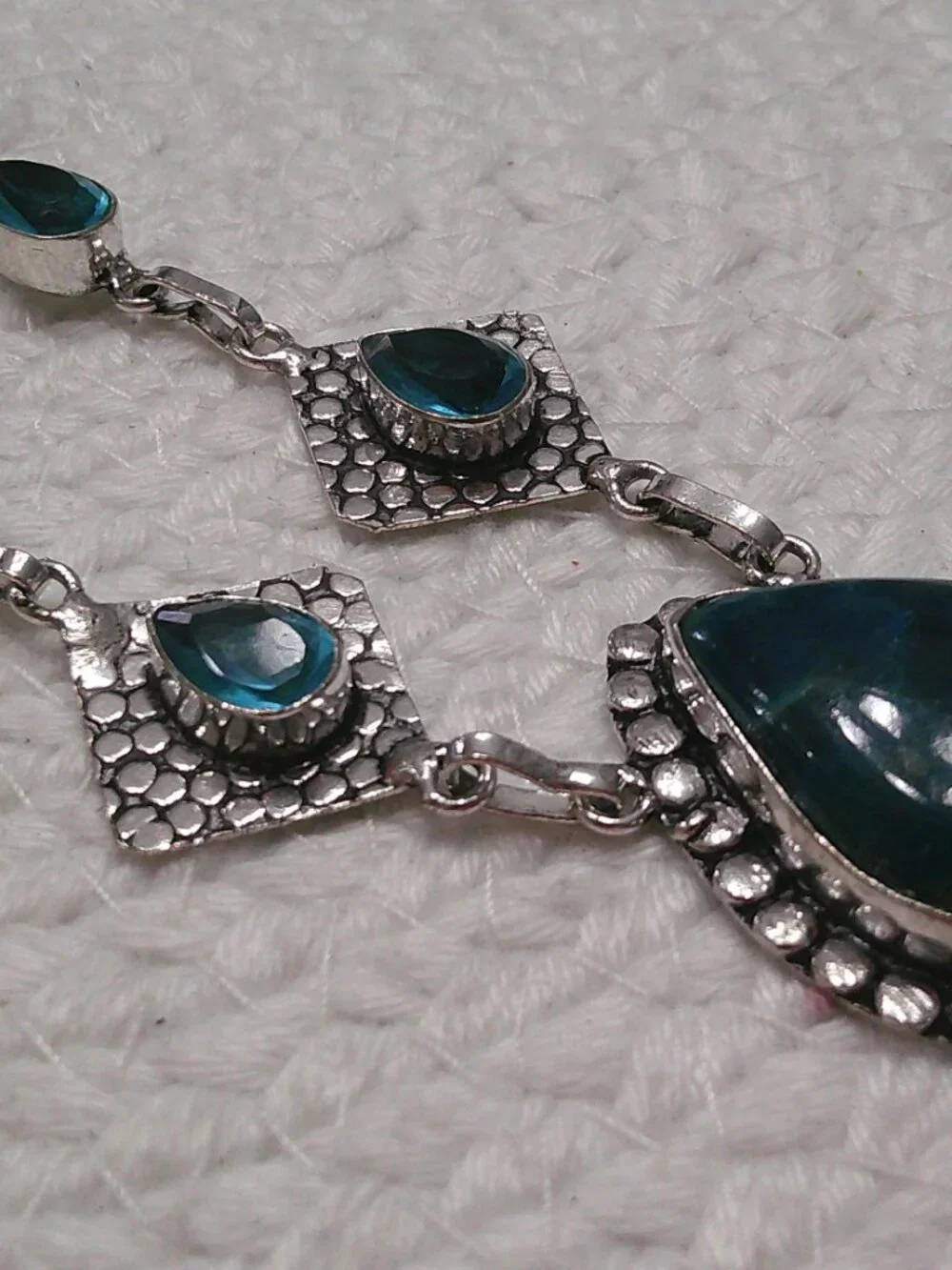 Gorgeous BLUE APATITE & BLUE TOPAZ Handmade Sterling 925 Necklace #11F